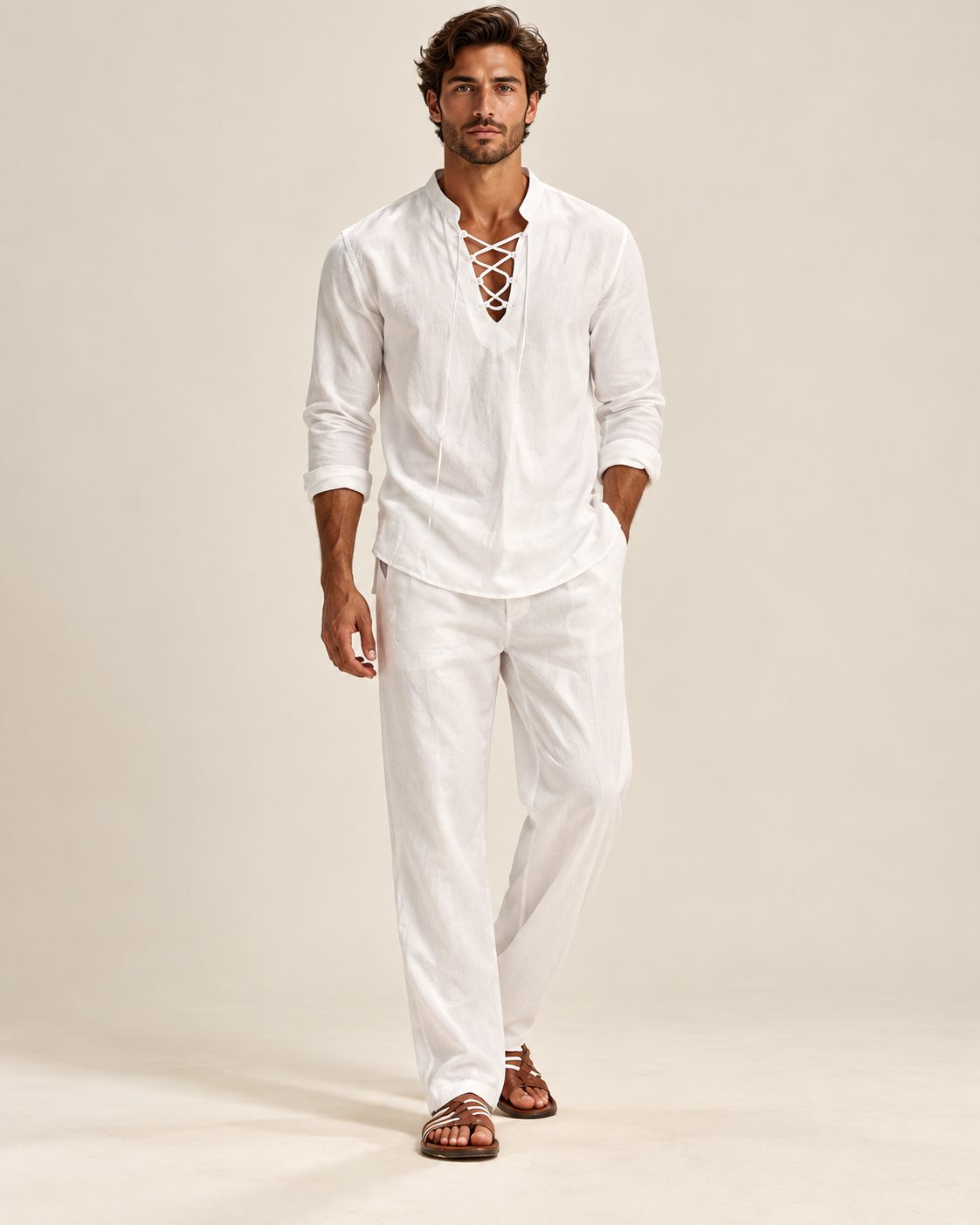 Elvian Lace-Up V-Neck Set