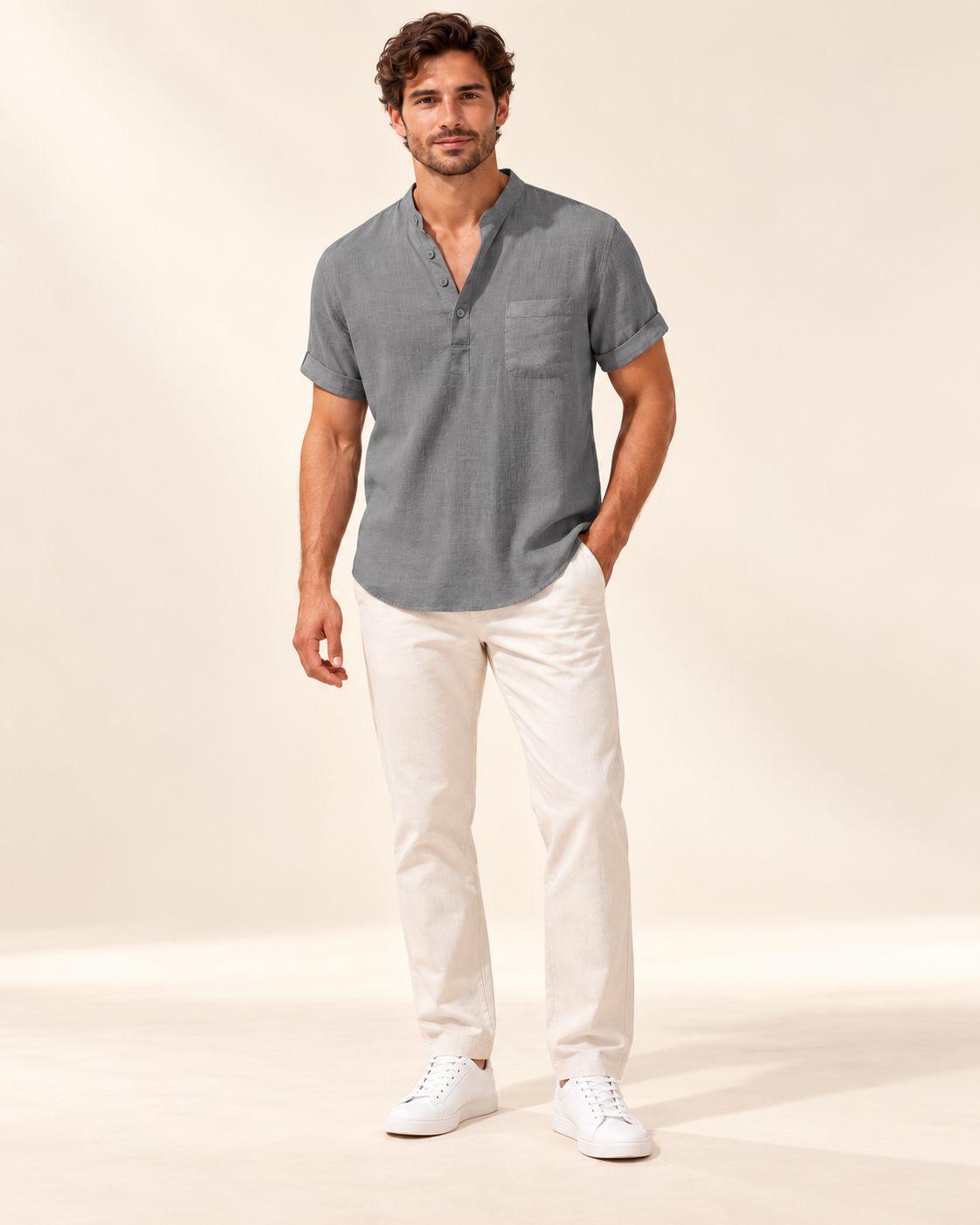 Orven Stand-Collar Short-Sleeve Shirt