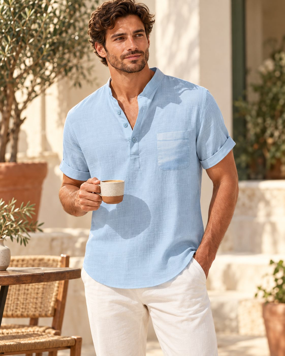 Orven Stand-Collar Short-Sleeve Shirt