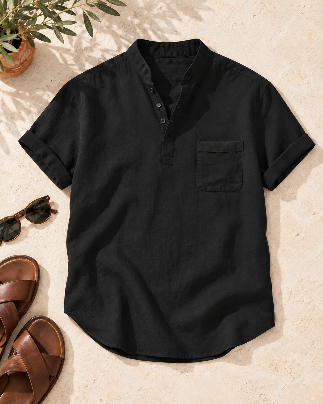 Orven Stand-Collar Short-Sleeve Shirt